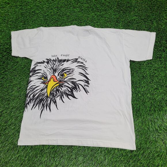 Vintage 90s Alaska Bald Eagle Shirt Large 23x27 White Artwork - Picture 2 of 14